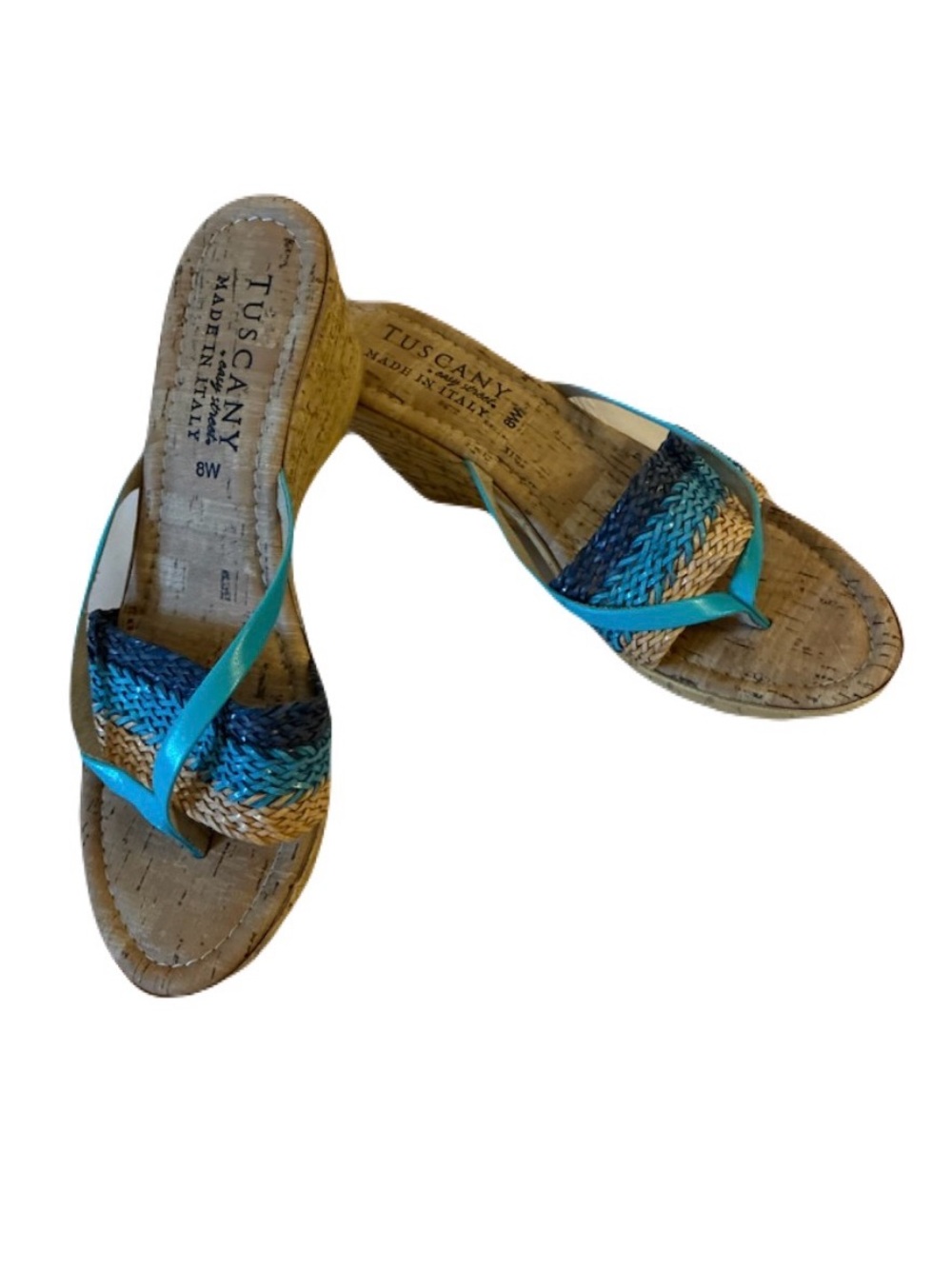 Blue Braided Cork Wedge Sandals - Women's